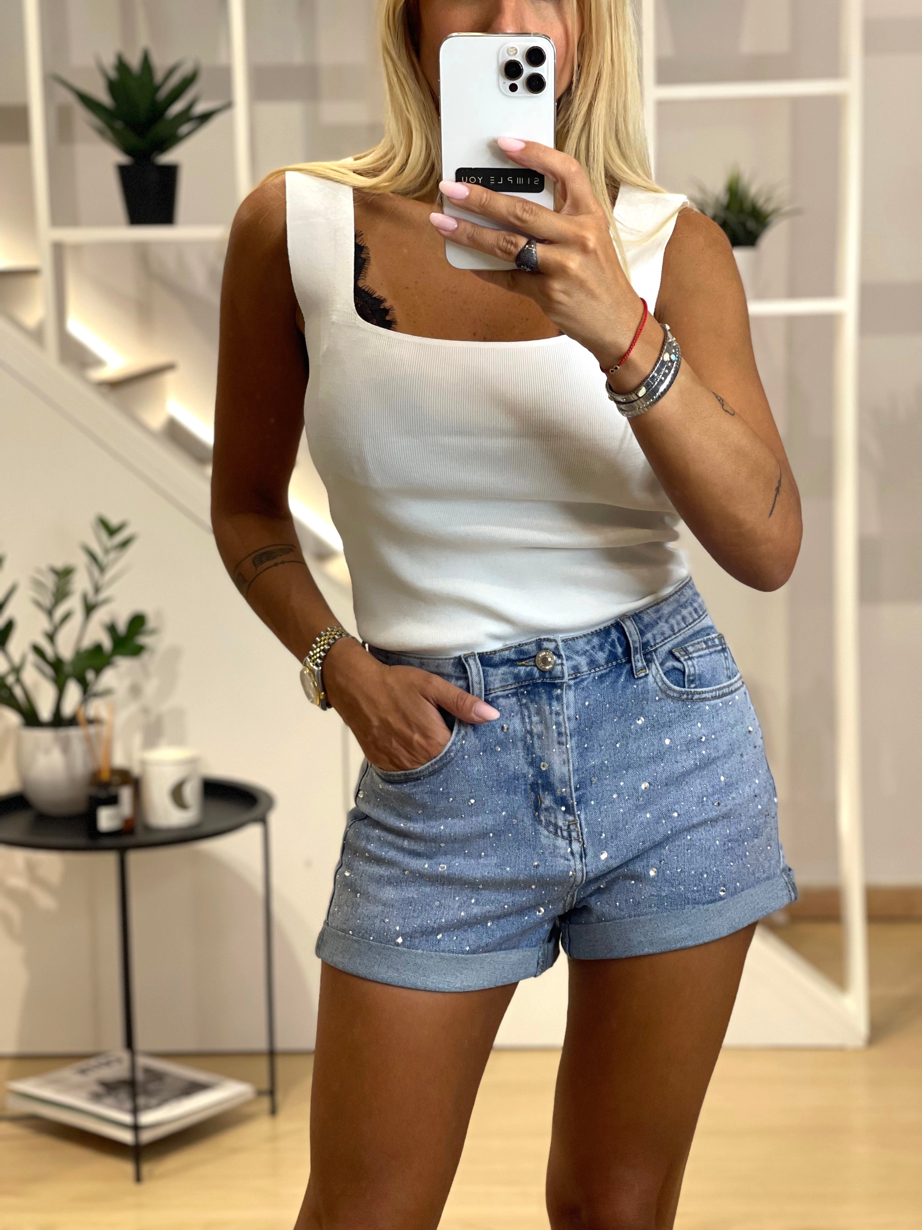 Jeans Shorts With Strass