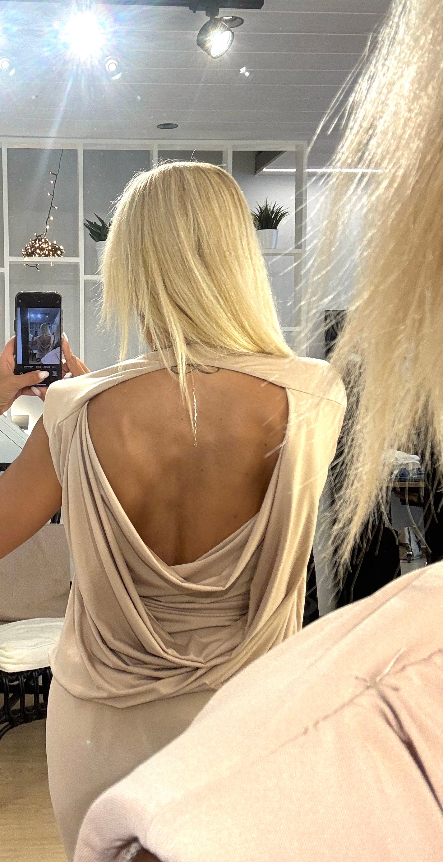 dress with elastic waist and open back