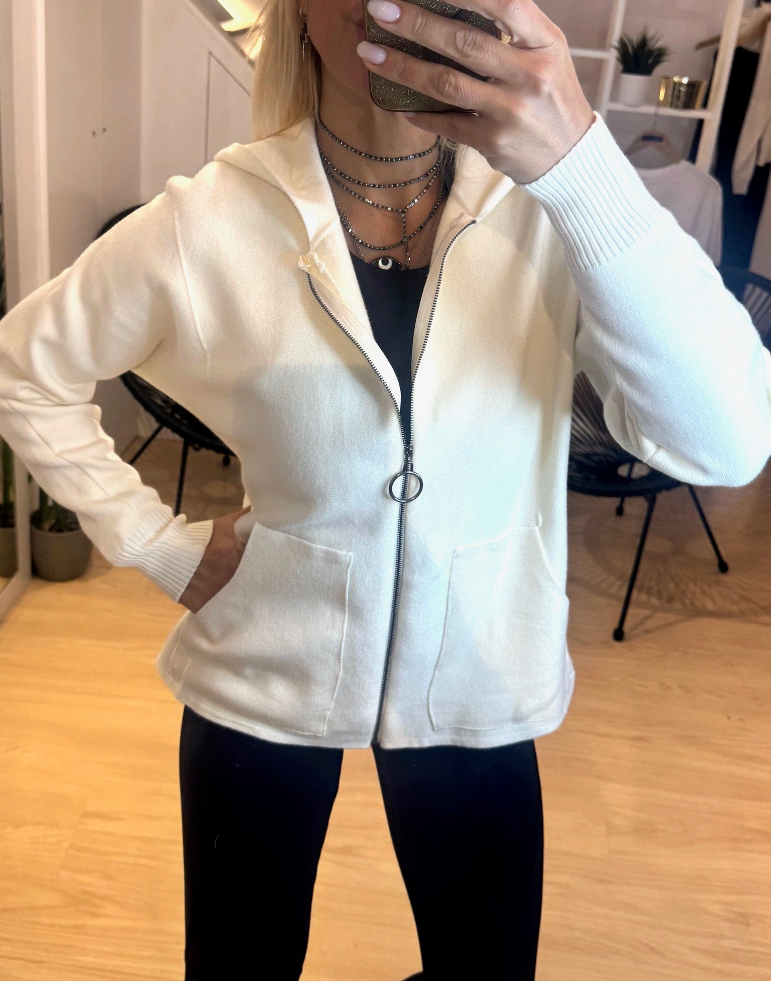 soft jacket with zipper and hood