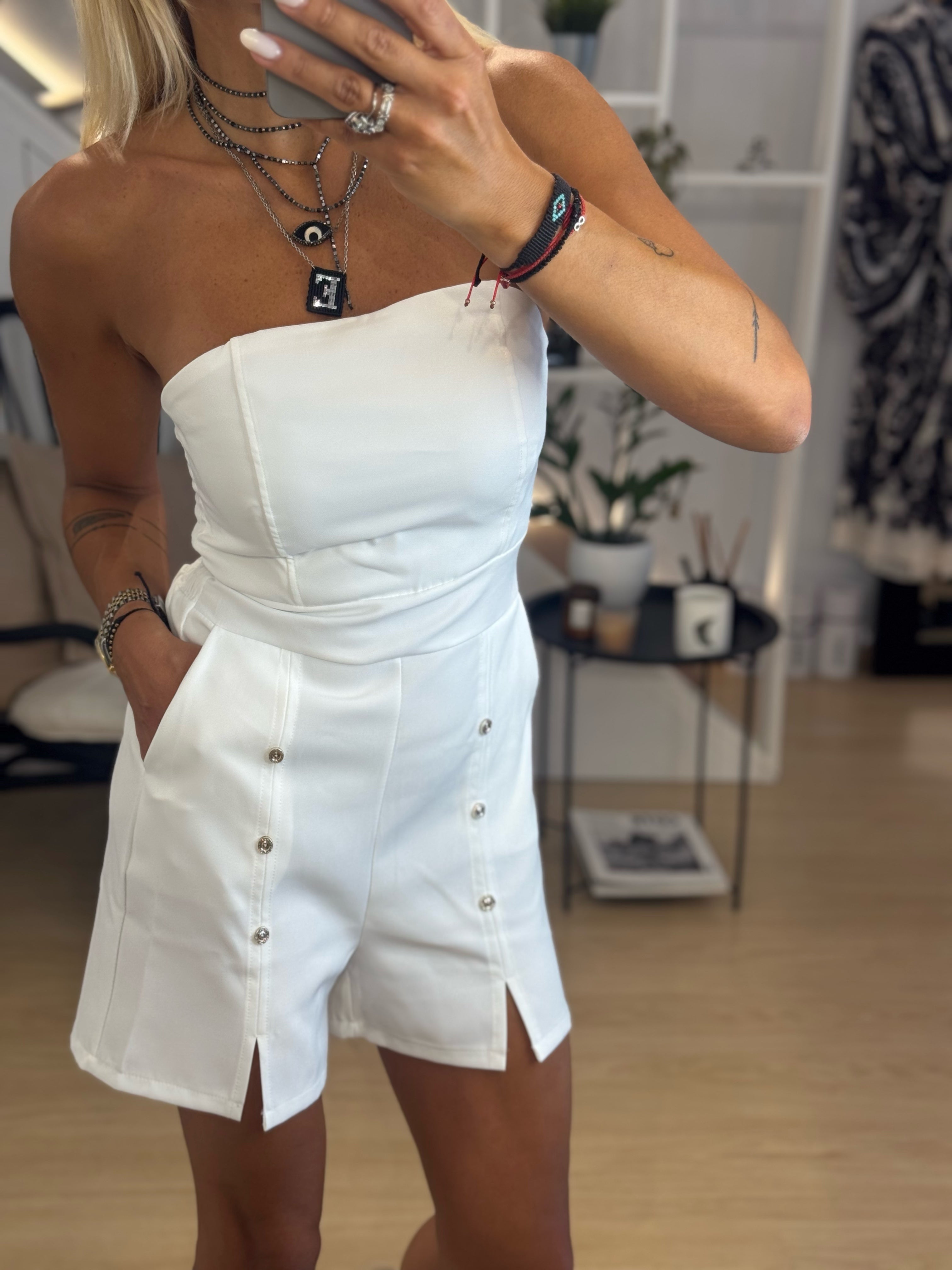 Strapless Overall With Buttons