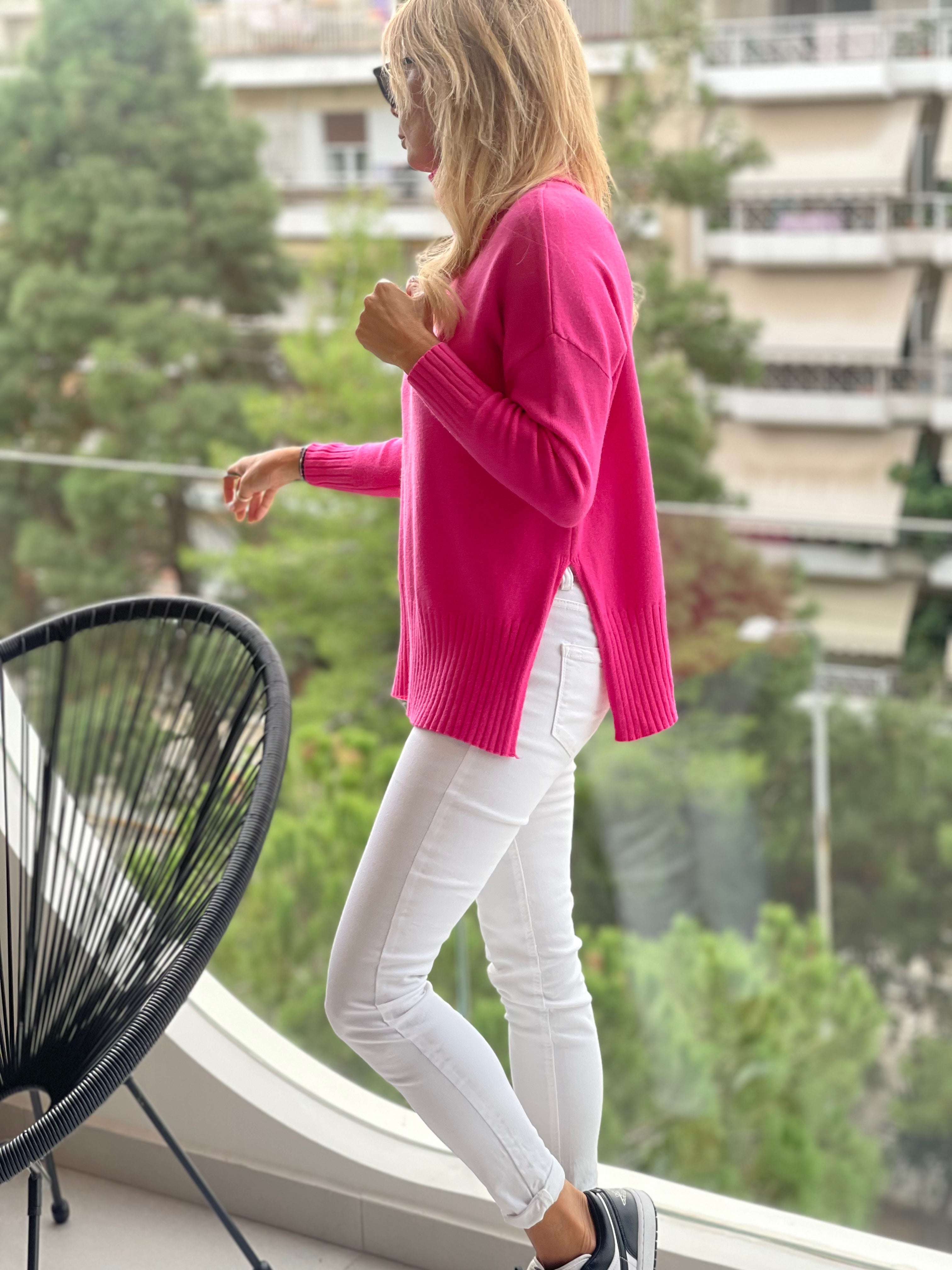 Πλεκτή μπλούζα ζιβάγκο με ανοίγματα στο πλάι