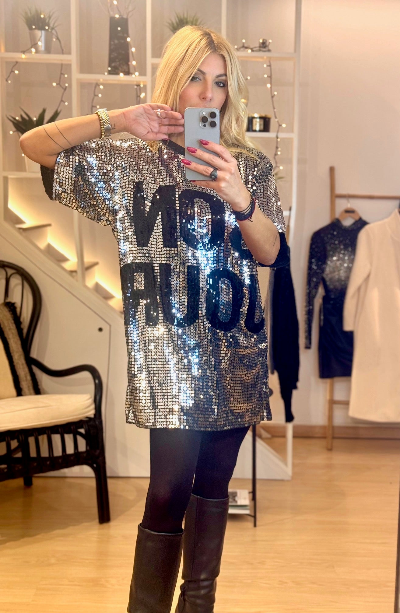 Φόρεμα BON JOUR με παγιέτες