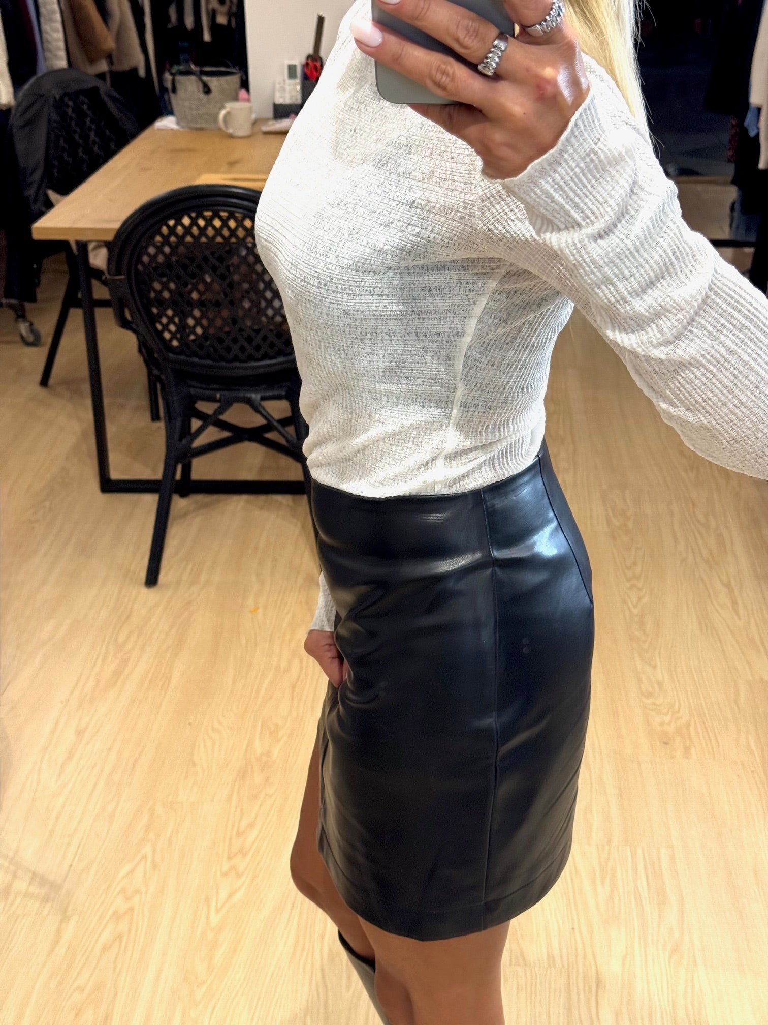 Leather mini skirt