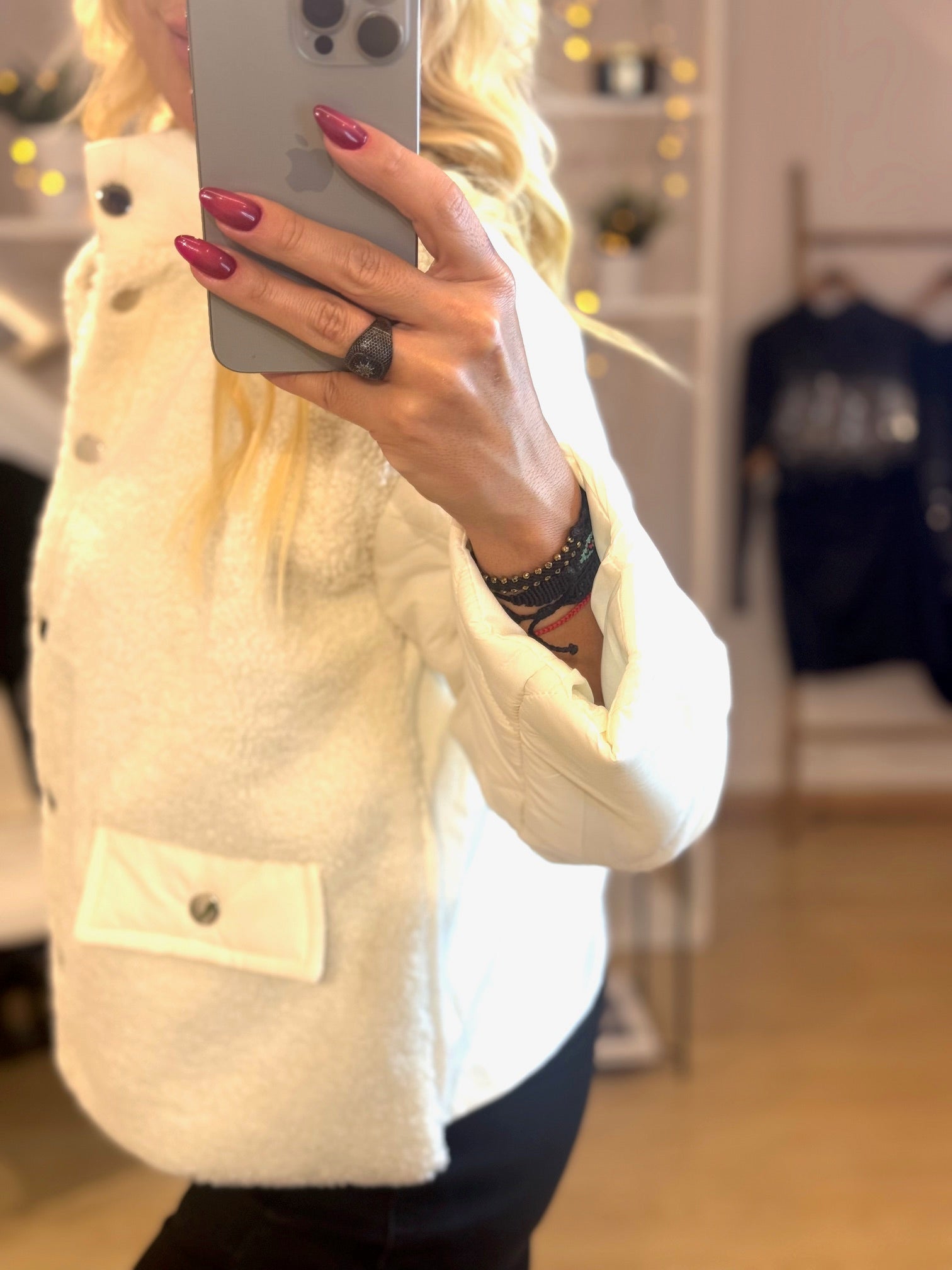 γούνινο σακάκι με τσέπες και πλεκτή πλάτη