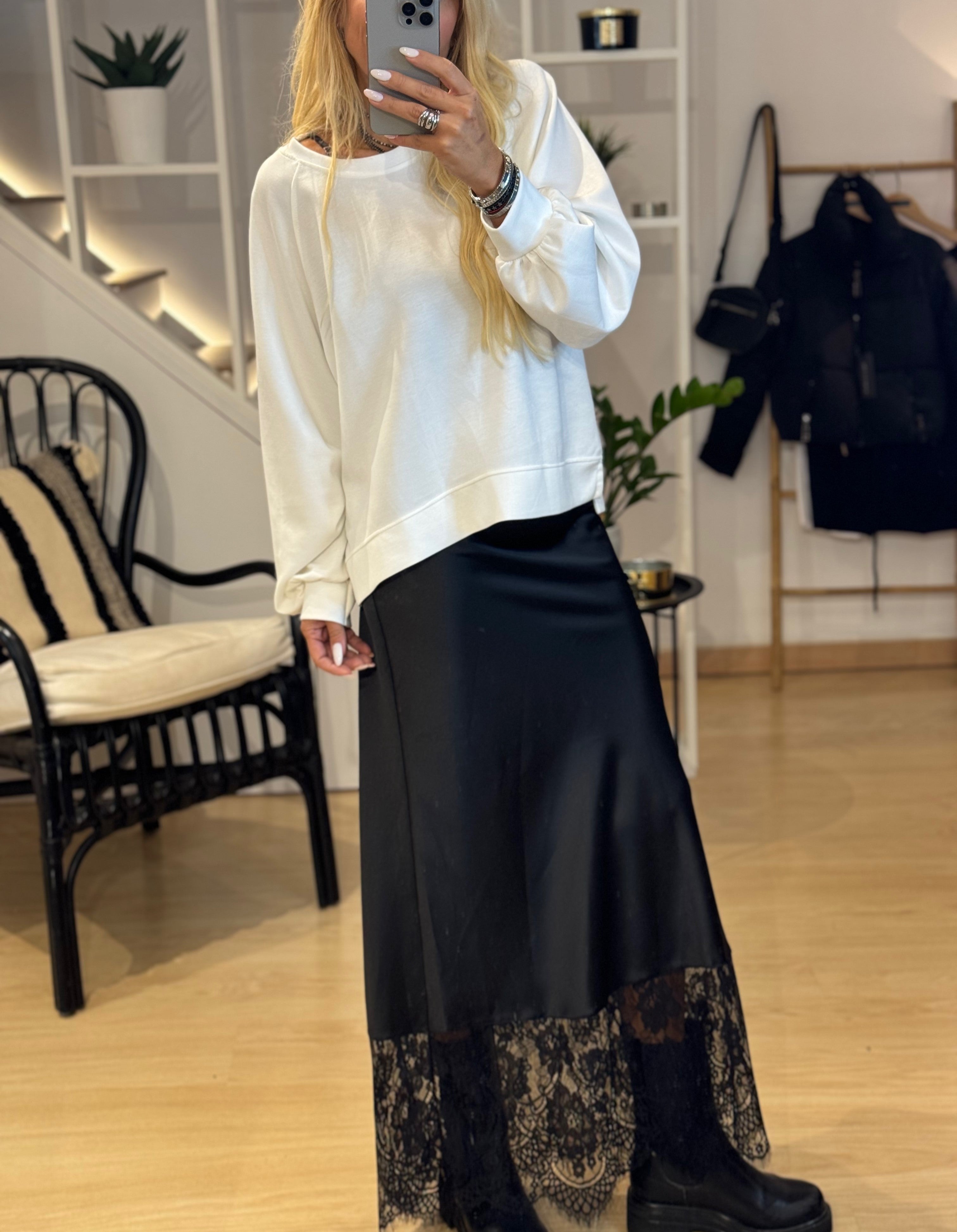 Satin Maxi Skirt With Lace