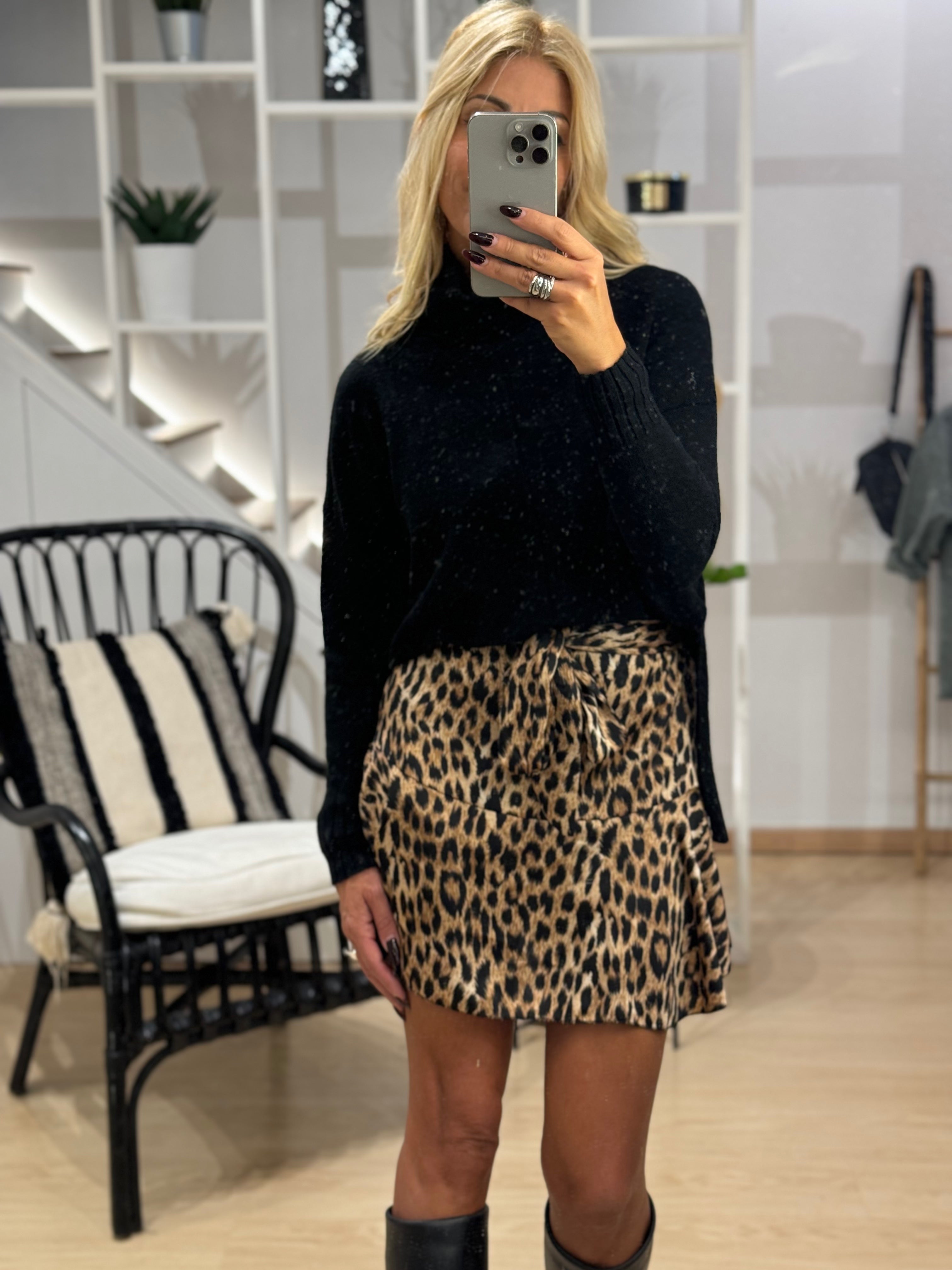 satin leopard skirt with elastic waist