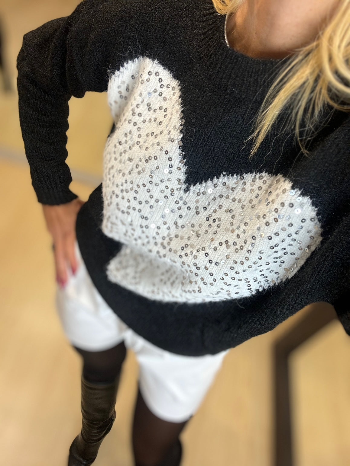 Knitted Blouse With Heart Sequins