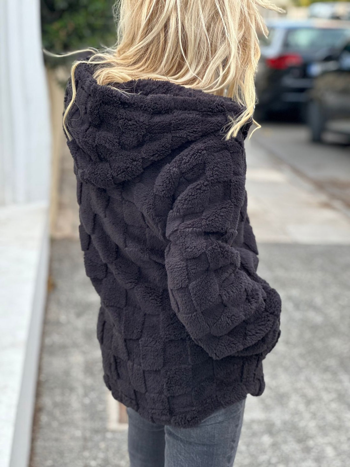 Cardigan with fur and hood