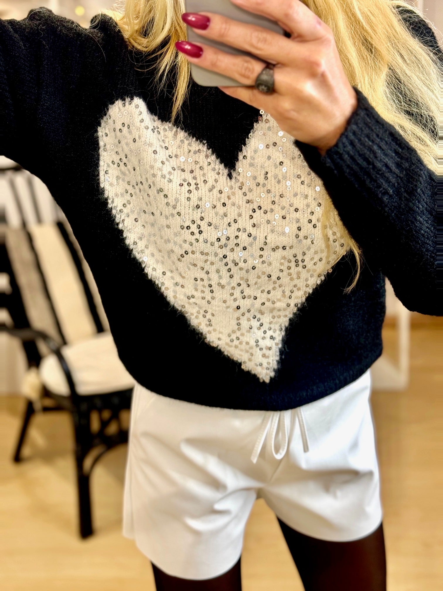 Knitted Blouse With Heart Sequins