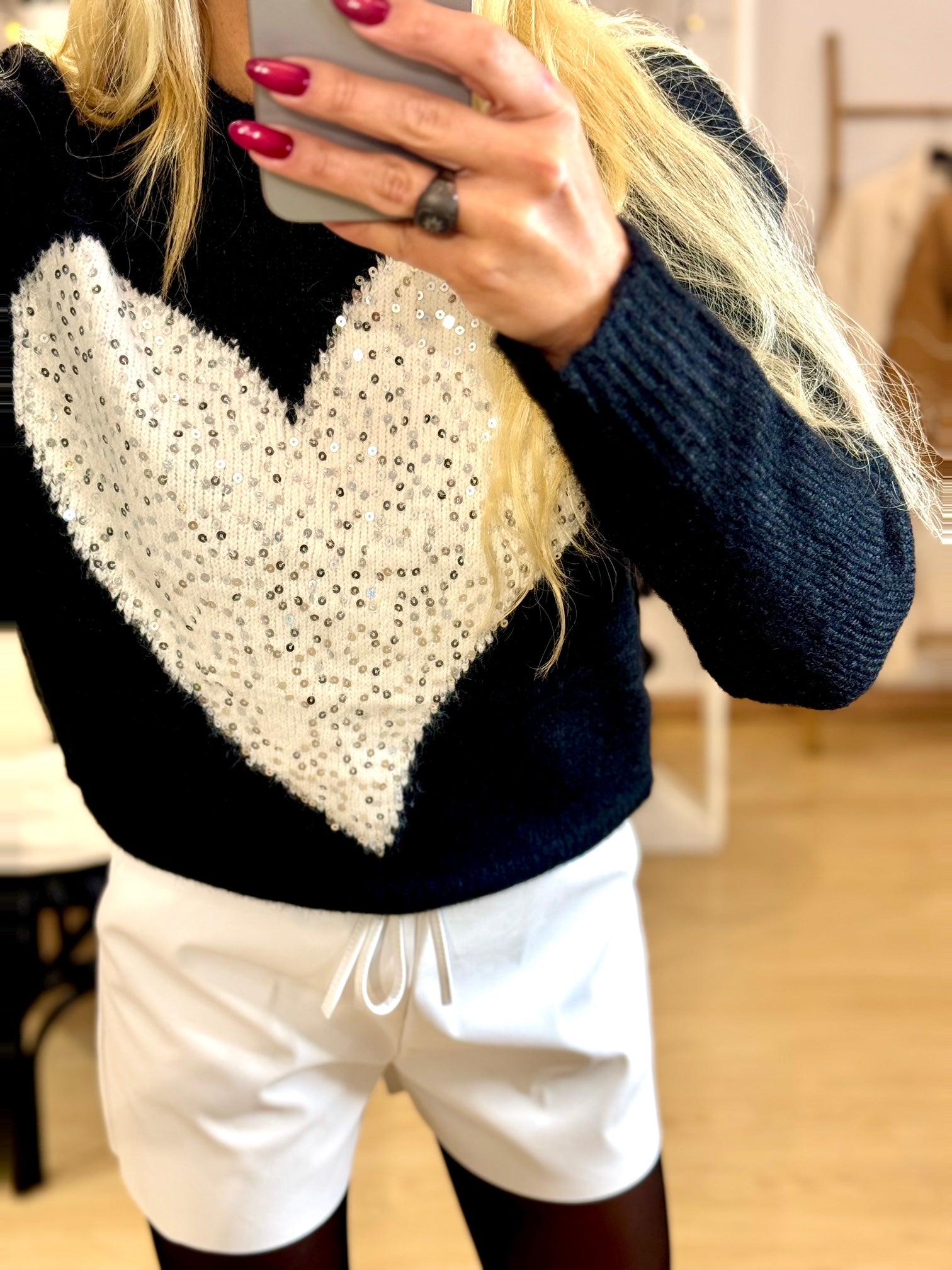 Knitted Blouse With Heart Sequins