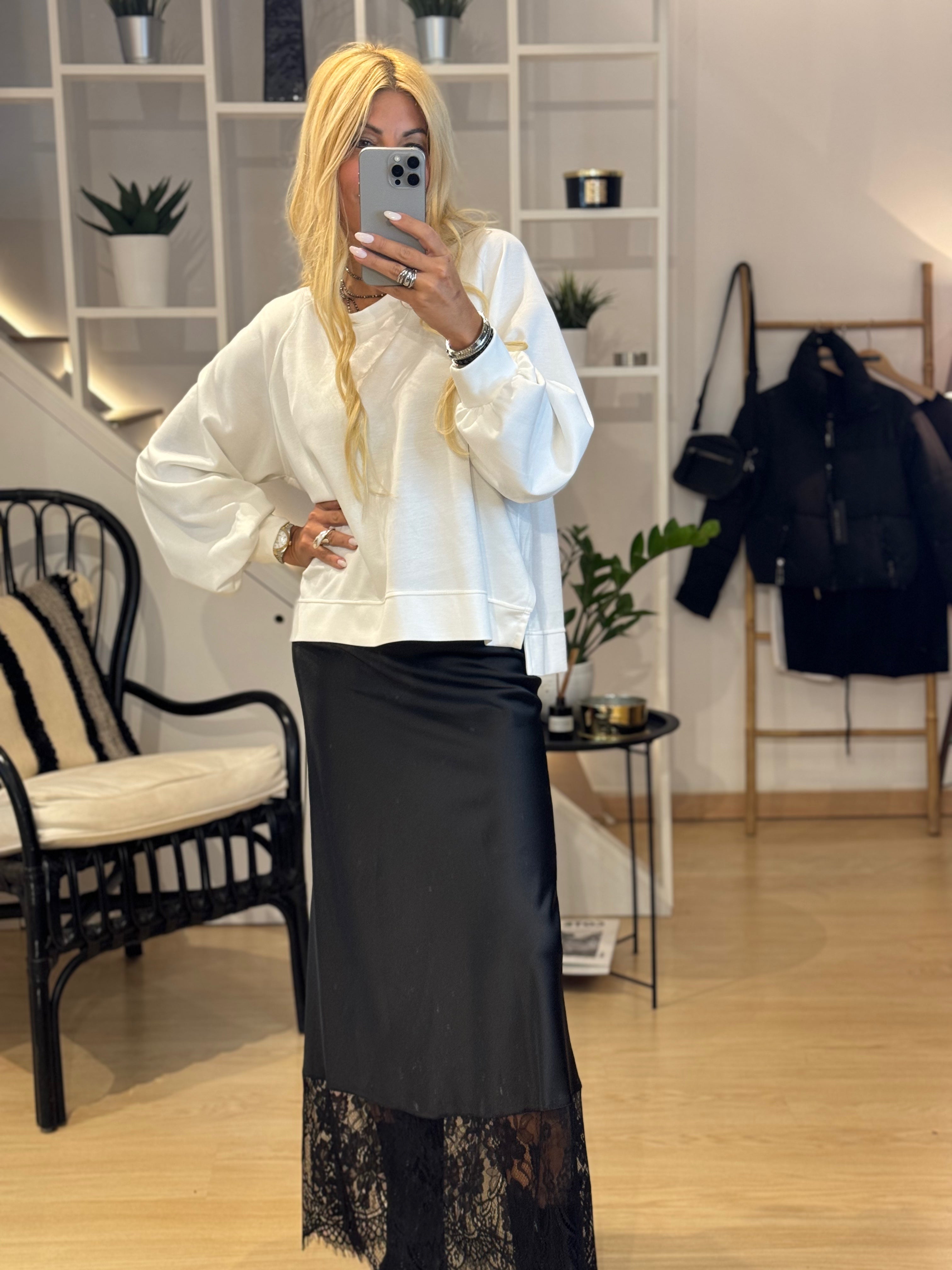 Satin Maxi Skirt With Lace