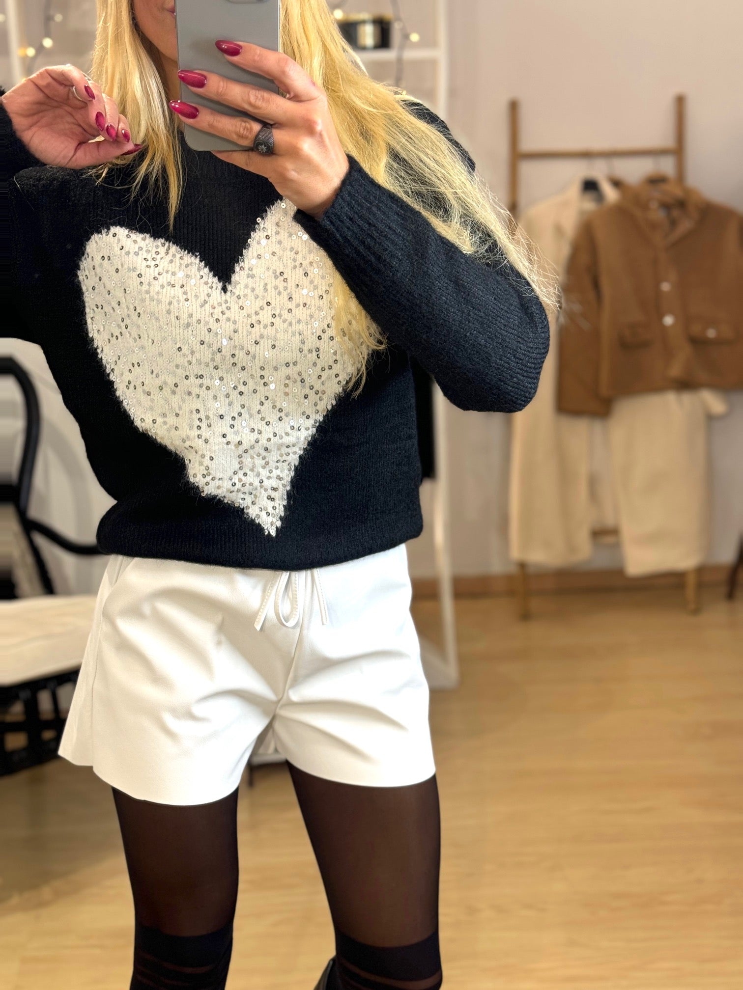 Knitted Blouse With Heart Sequins