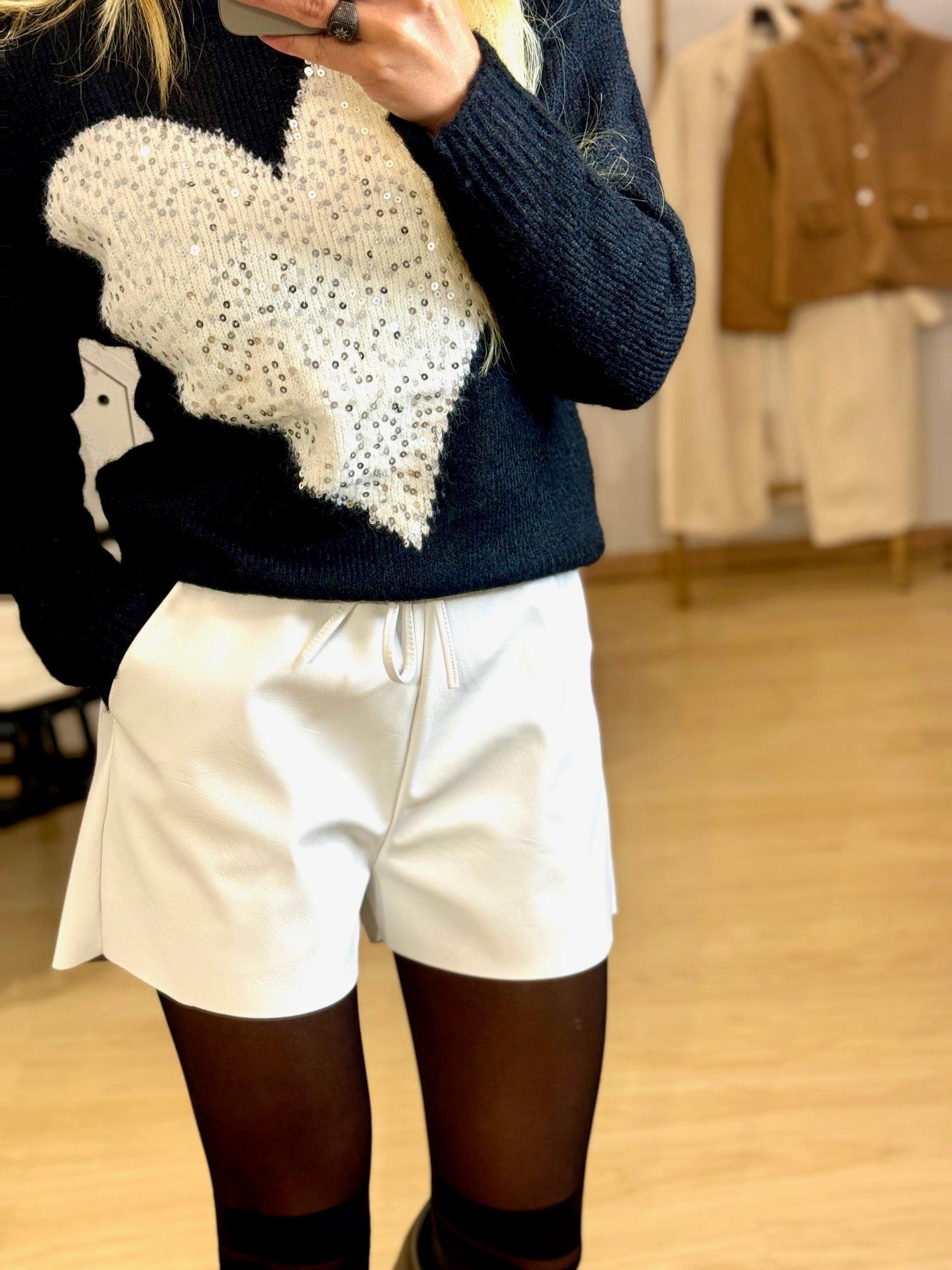 Knitted Blouse With Heart Sequins