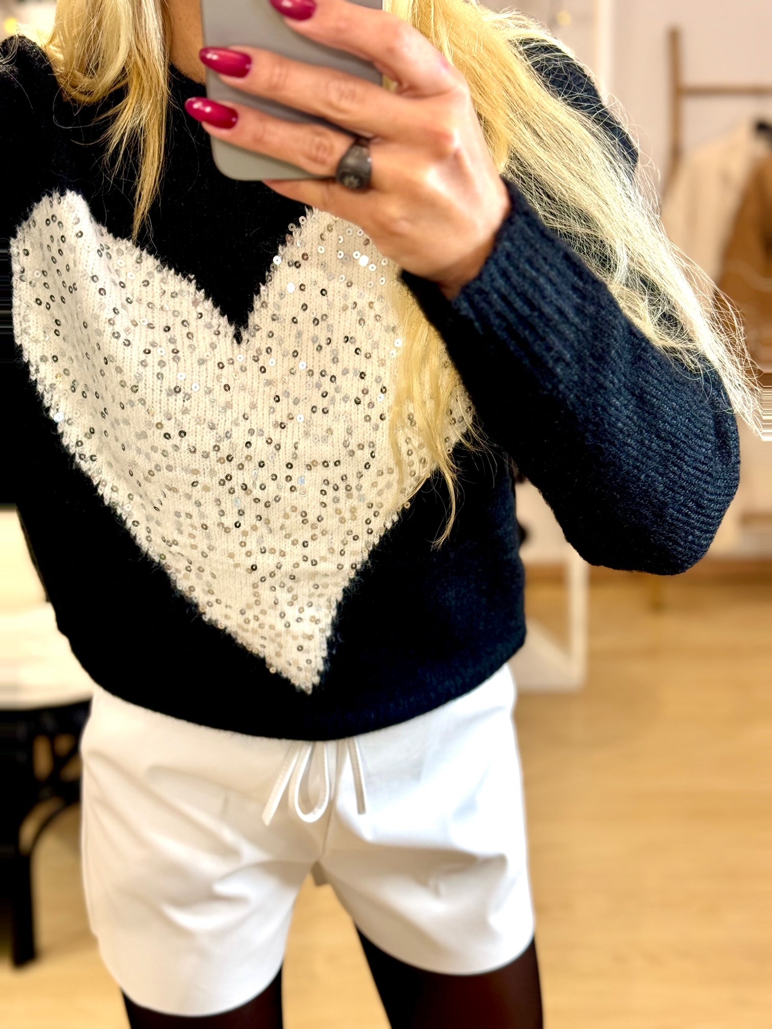 Knitted Blouse With Heart Sequins