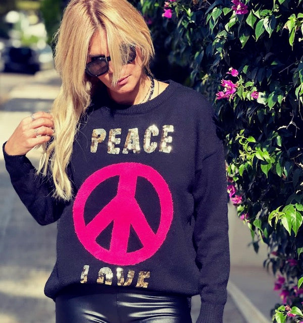 Peace & Love knitted blouse with print