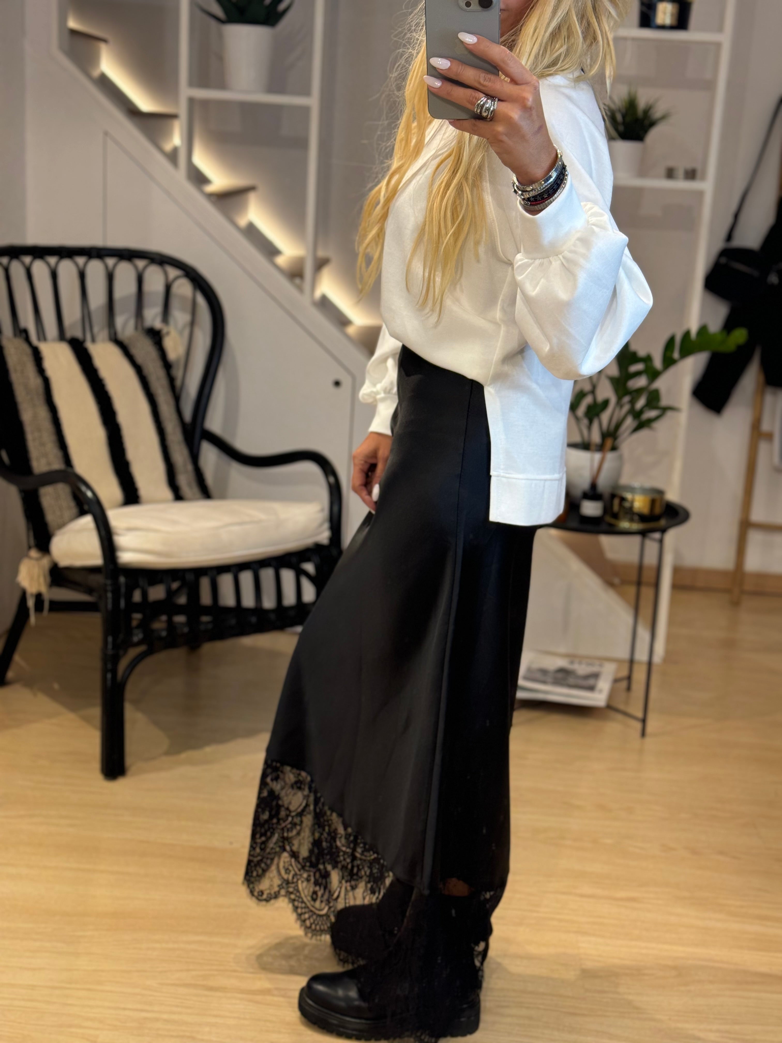 Satin Maxi Skirt With Lace