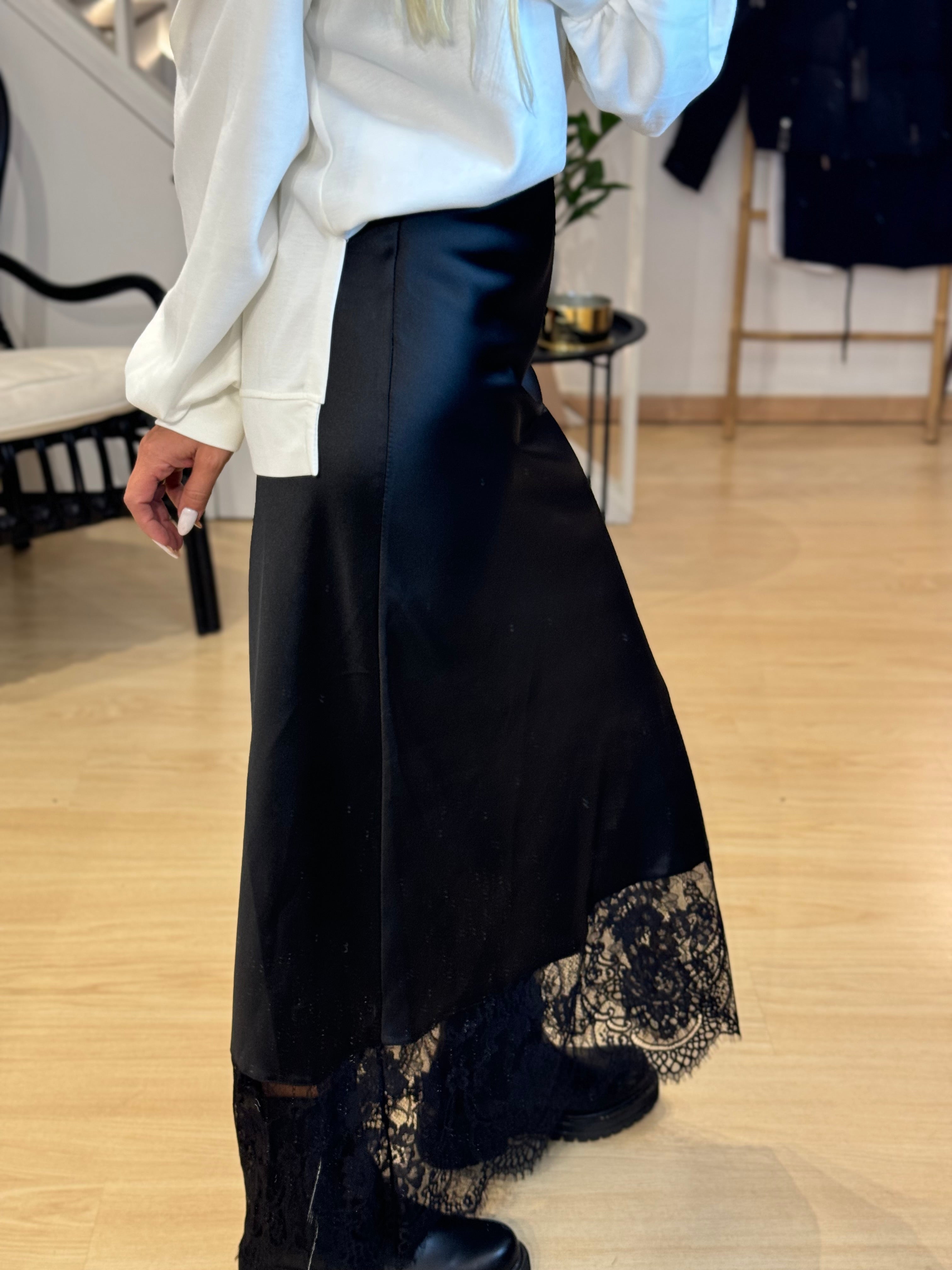 Satin Maxi Skirt With Lace