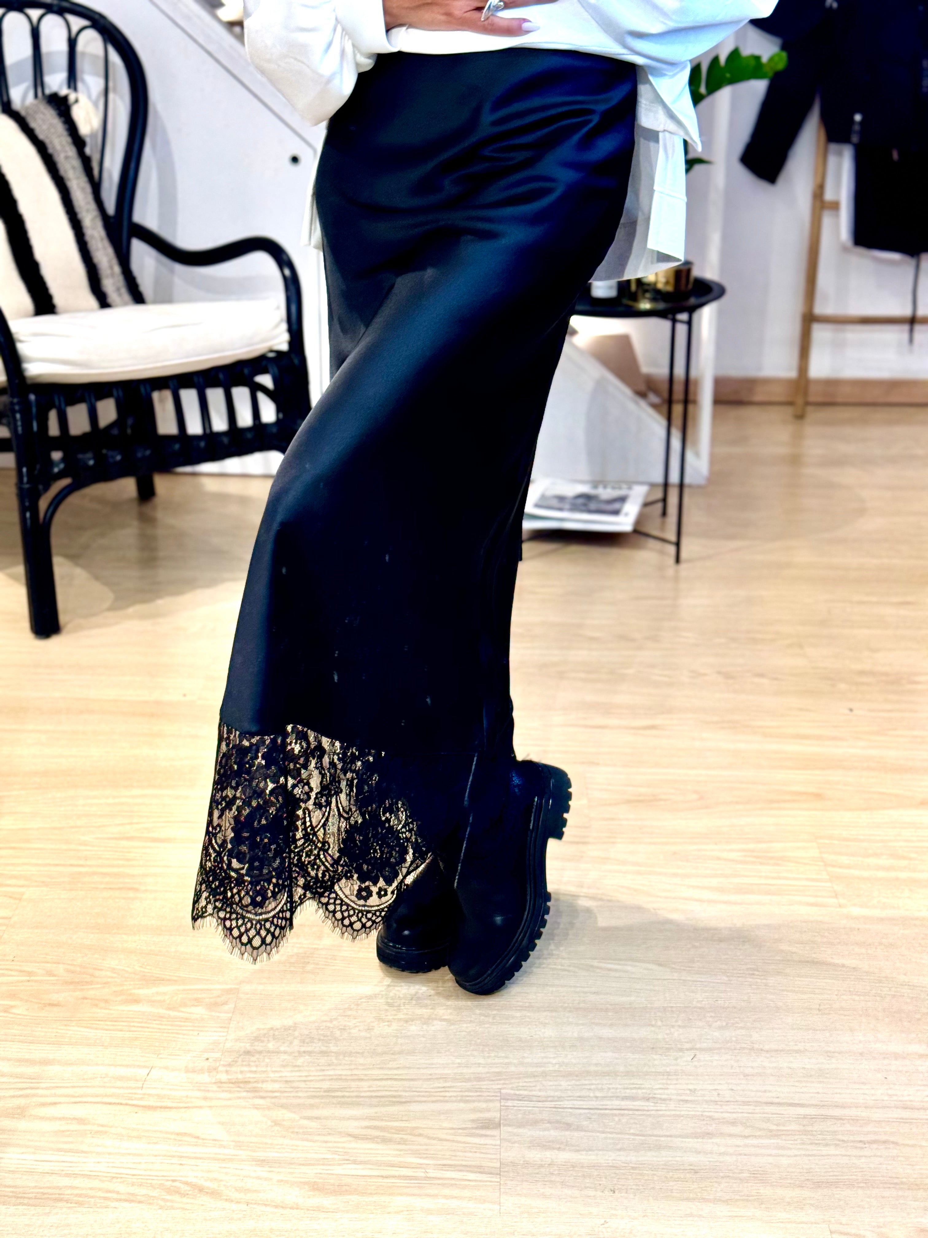 Satin Maxi Skirt With Lace