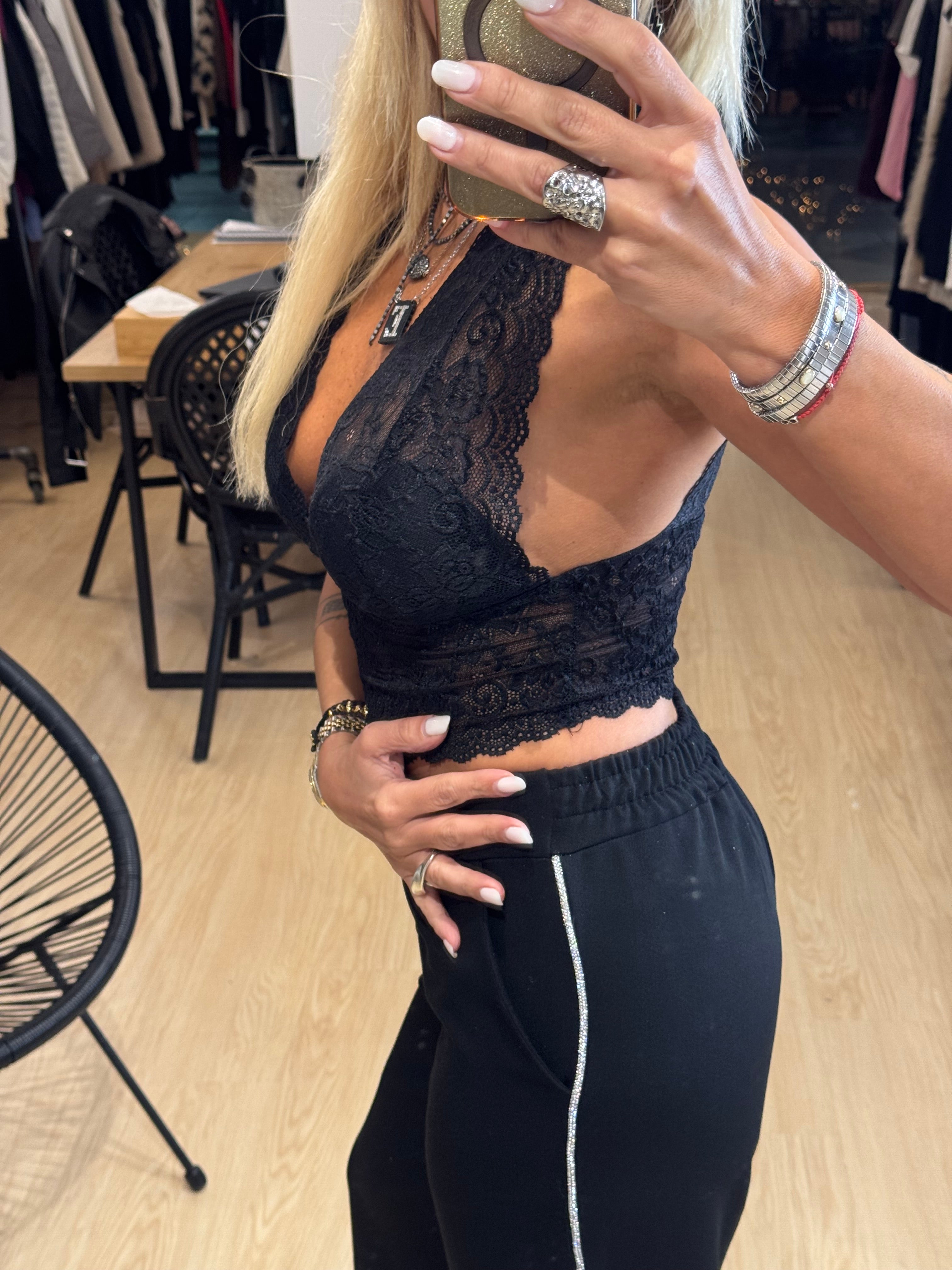 pants with elastic and rhinestones