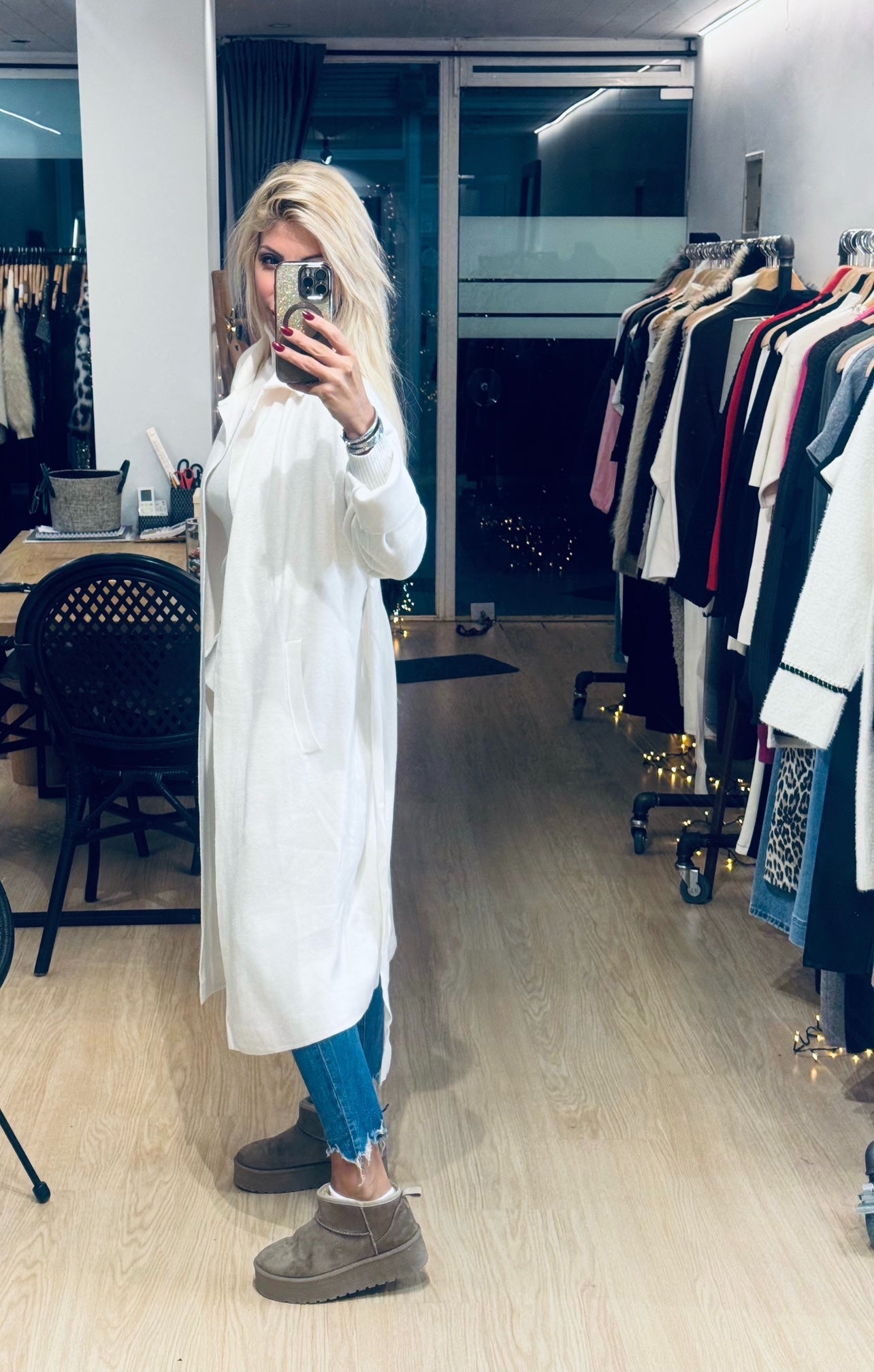 LONG CARDIGAN WITH BUILT-IN BELT