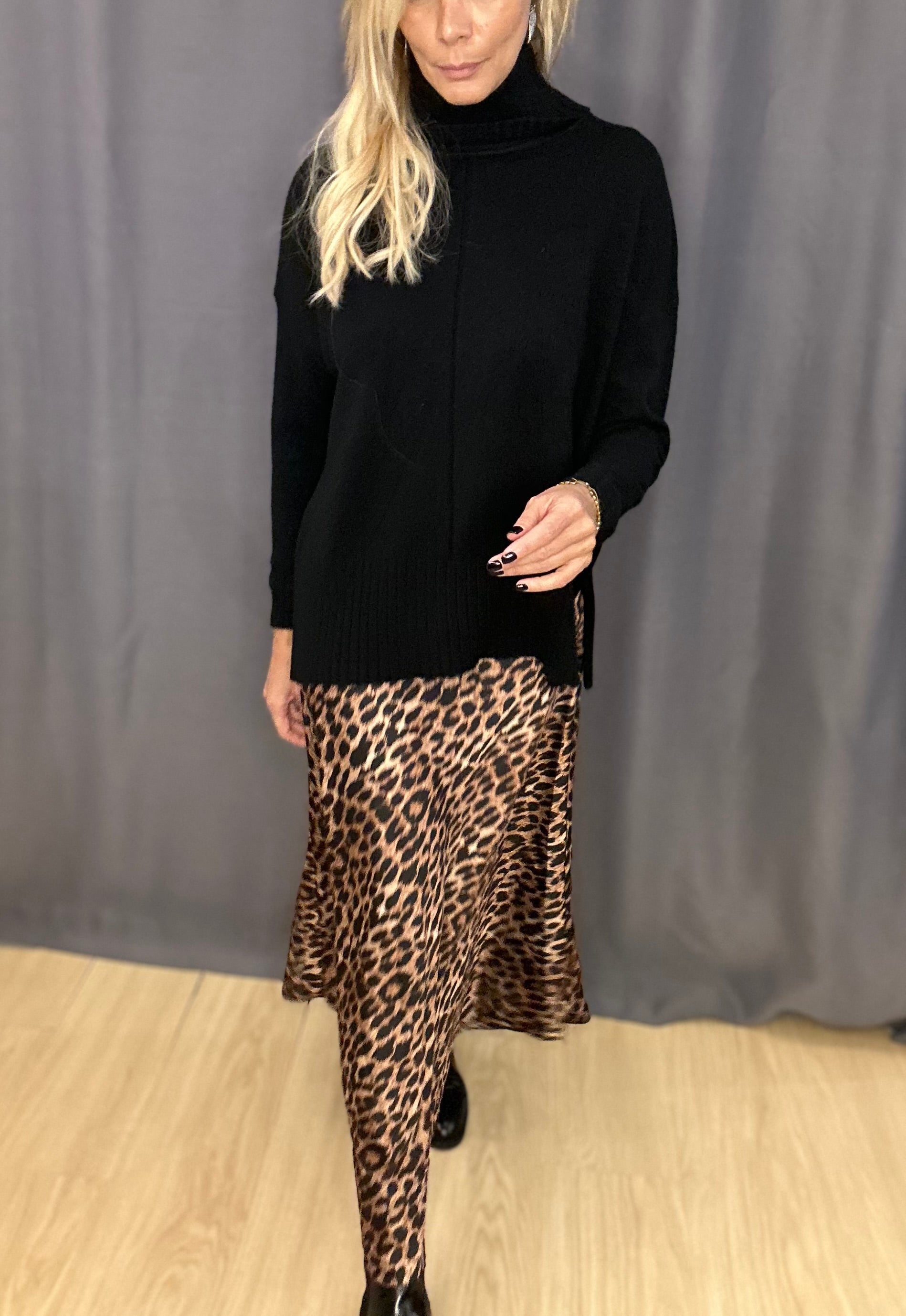 Satin Maxi Leopard Skirt