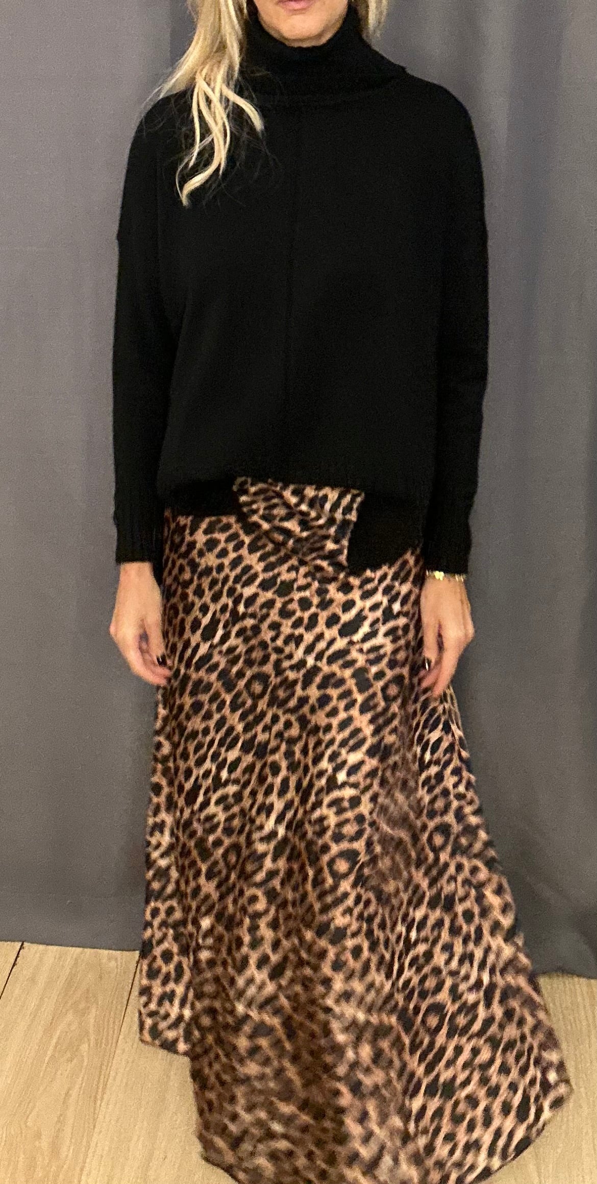 Satin Maxi Leopard Skirt